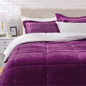 Ultra-Soft Micromink Sherpa Comforter Bed Set - Plum, King